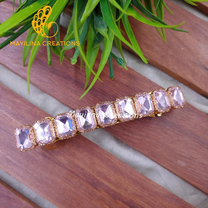 Light Pink Rectangle Clip Stone Traditional Stone Centre Hair Clips