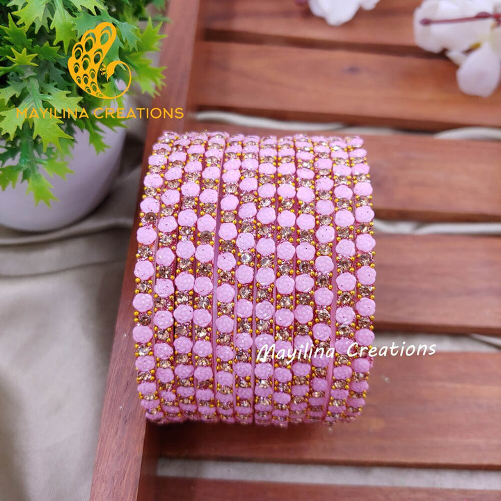 Light Pink Rose Glitter Bangles - Set of 12 Bangles