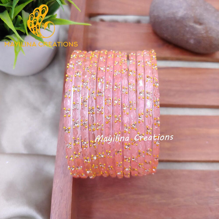 Light Pink Twinkle Designer Glass Bangles - Set of 12 Bangles