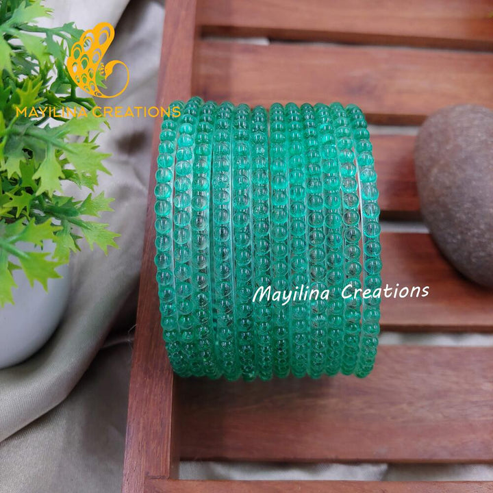 Light Teal Bubble Design Glass Bangles - Set of 12 Bangles