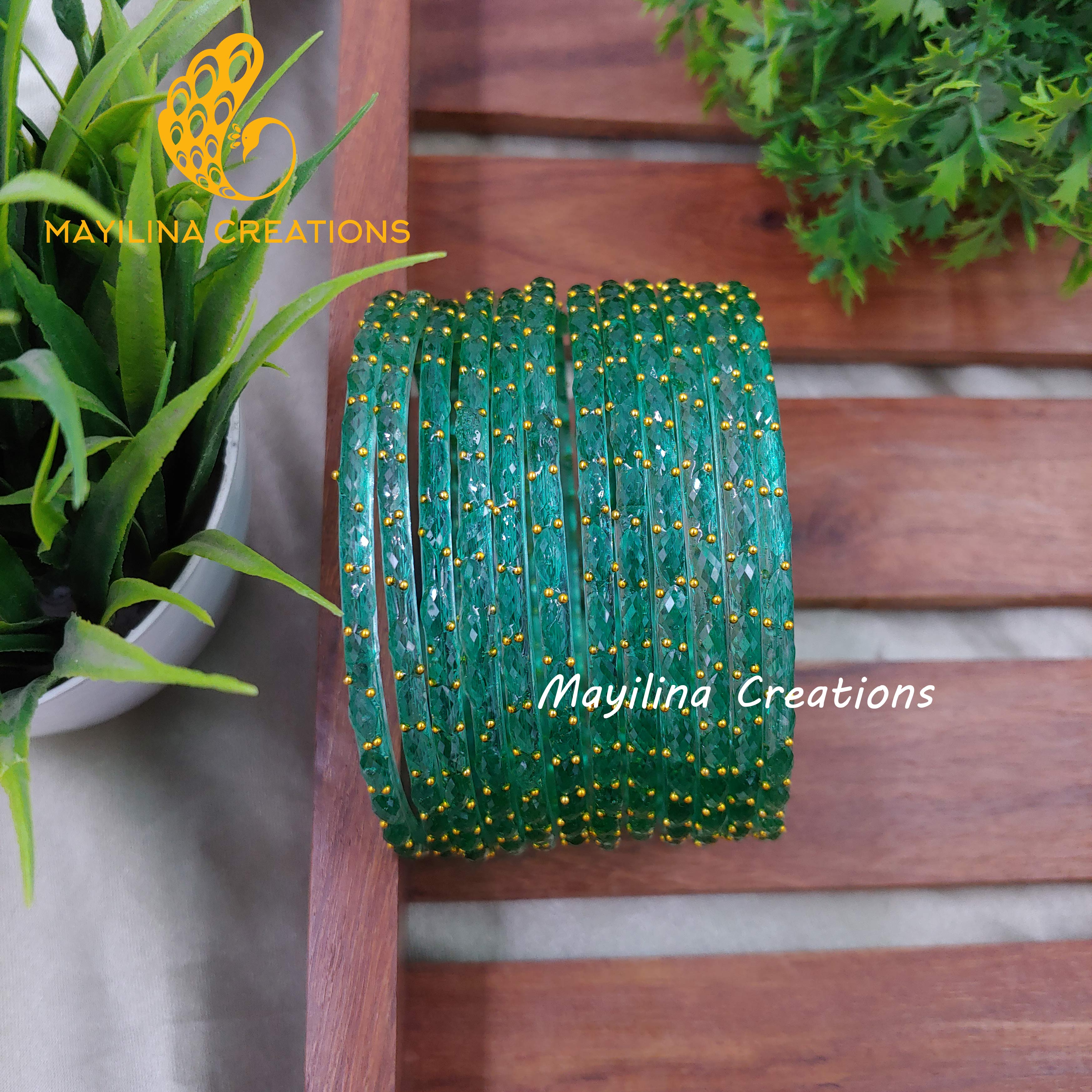 Light Teal Raindrop Glass Bangles (Set of 12 Bangles)