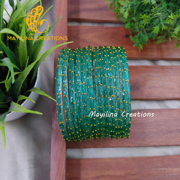 Light Teal Raindrop Glass Bangles (Set of 12 Bangles)