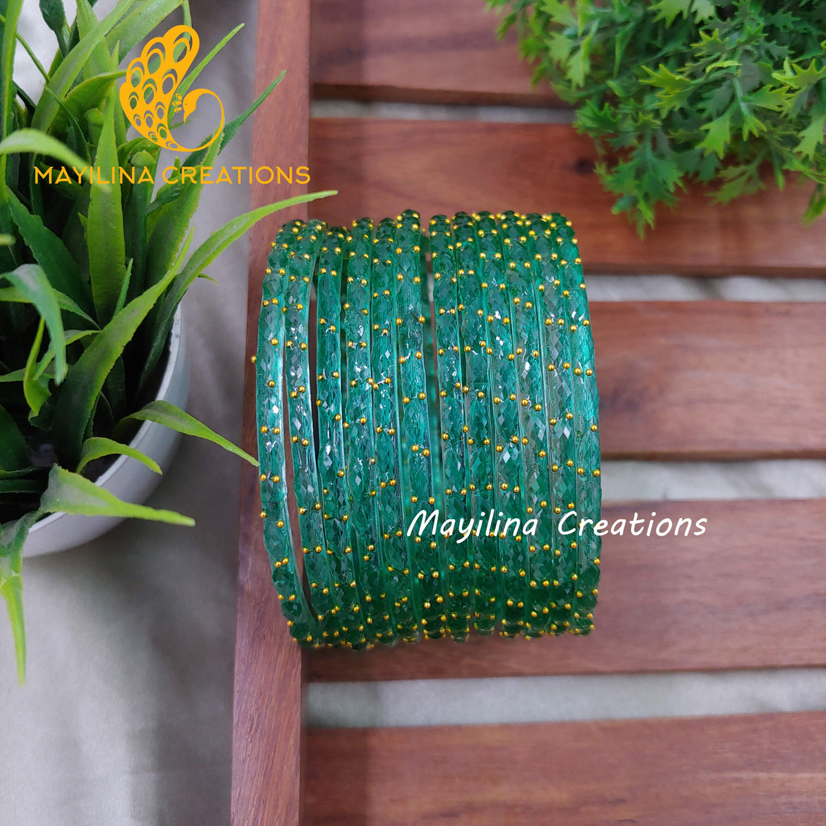 Light Teal Raindrop Glass Bangles (Set of 12 Bangles)