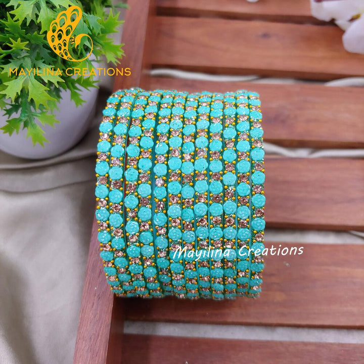 Light Teal Rose Glitter Bangles - Set of 12 Bangles