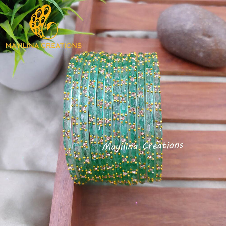 Light Teal Twinkle Designer Glass Bangles - Set of 12 Bangles