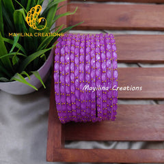 Lilac Matte Raindrop Glass Bangles (Set of 12 Bangles)