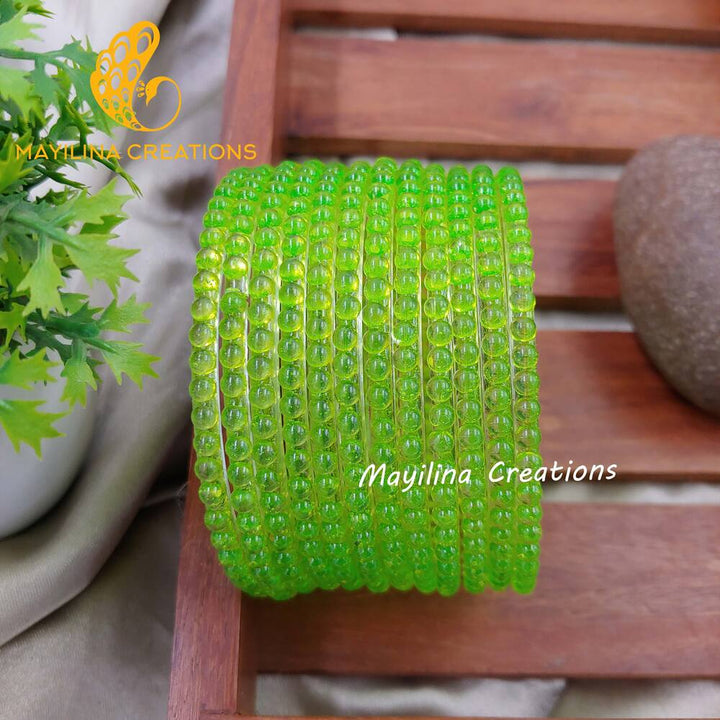Lime Green Bubble Design Glass Bangles - Set of 12 Bangles