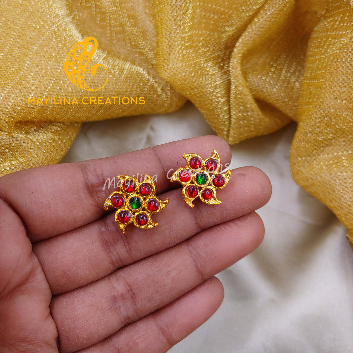 Kemp Flower Stud Indian Traditional Gold Plated Jewelry