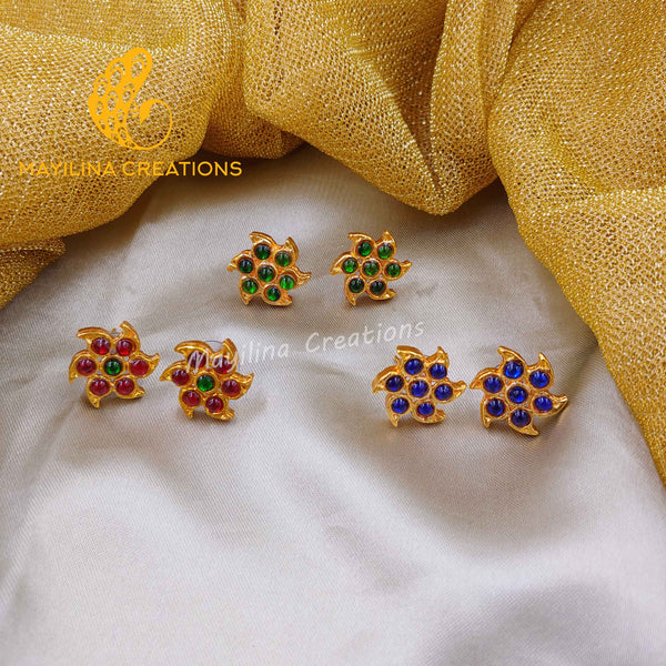 Kemp Flower Stud Indian Traditional Gold Plated Jewelry