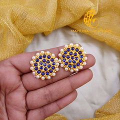 Blue Kemp Chakra Stud Indian Traditional Gold Plated Jewelry