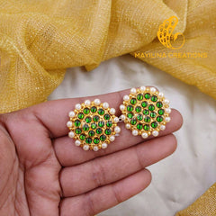 Green Kemp Chakra Stud Indian Traditional Gold Plated Jewelry