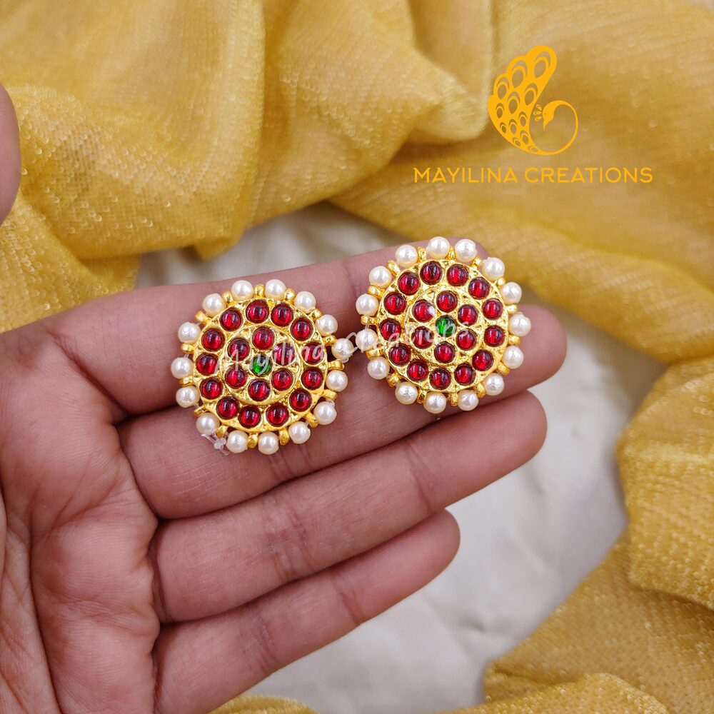 Red Kemp Chakra Stud Indian Traditional Gold Plated Jewelry