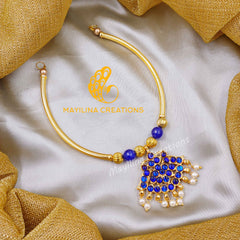 Pallavi - Blue Kemp Choker with Flower Stud Handmade Indian Traditional Jewelry