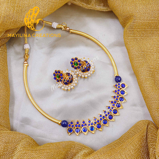 Ithala - Kemp Blue Choker with Jhumka Handmade Indian Traditional Gold Plated Jewelry