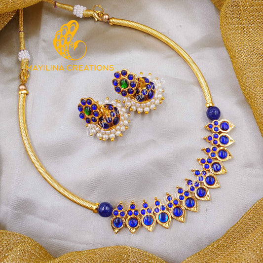 Ithala - Kemp Blue Choker with Jhumka Handmade Indian Traditional Gold Plated Jewelry