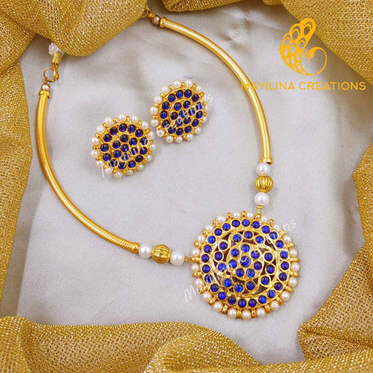 Chandika - Blue Kemp Round Moon Choker with Round Stud Handmade Indian Traditional Jewelry