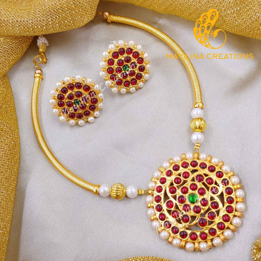 Chandika - Red Kemp Round Moon Choker with Round Stud Handmade Indian Traditional Jewelry