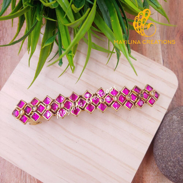 Dark Pink Kundan Large Centre Clip
