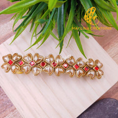 Red and Gold Pearl Kundan Large Centre Clip