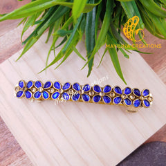 Dark Blue and Gold Kundan Large Centre Clip