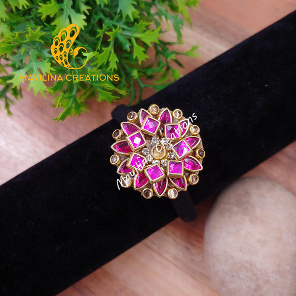 Dark Pink Kundan Hair Bands (Medium Size)
