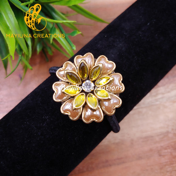 3D Heart Flower Kundan Hair Band (Medium Size)