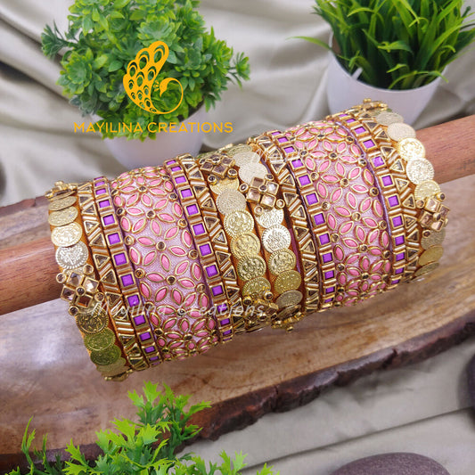 Silk Thread Bangles with Kundan Work for Wedding