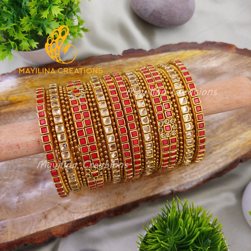 Kundan Silk Thread Bangles for Wedding(Red and Gold)Kundan Silk Thread Bangles for Wedding(Red and Gold)