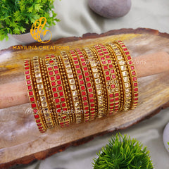 Kundan Silk Thread Bangles for Wedding(Red and Gold)Kundan Silk Thread Bangles for Wedding(Red and Gold)