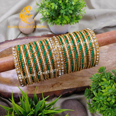 Dark Green and Cream Silk Thread Metal Bangles Bridal Set for Wedding for Women