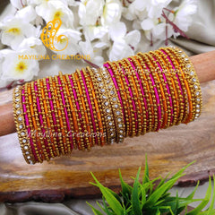 Pink and Orange Silk Thread Metal Bangles Bridal Set for Wedding for Women