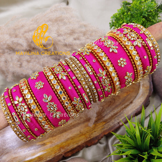 Heavy Work Pink Kundan Bridal Bangles for Wedding