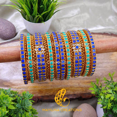 Blue and Teal Full Kundan Silk Thread Bangles for Wedding