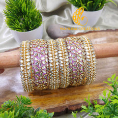 Lavender Heavy Kundan Work Silk Thread Bangles with Leaf Border Bangles for Wedding