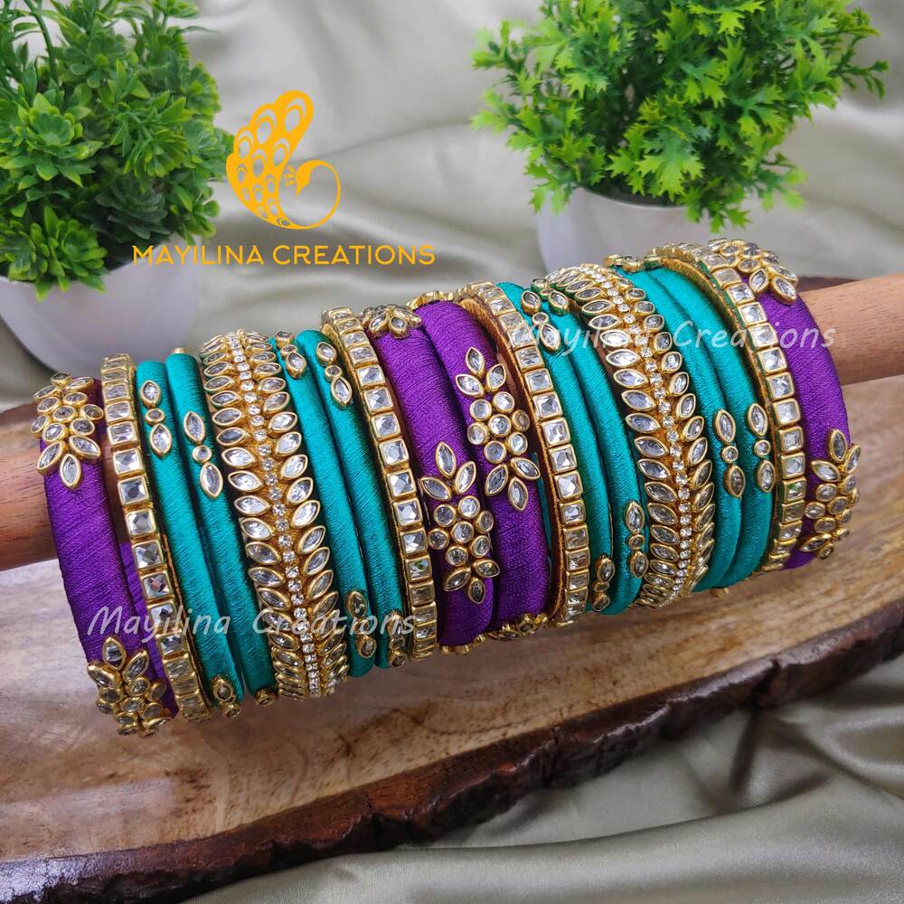 Violet and Teal Silk Thread Bangles for Wedding