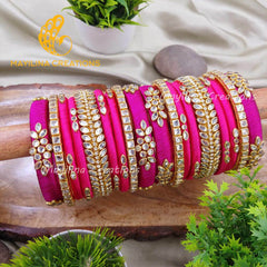 Magenta and Dark Pink Silk Thread Bangles for Wedding