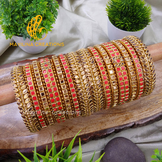 Leena - Elegant Kundan Silk Thread Bangles with Gold Bead Bangles for Wedding