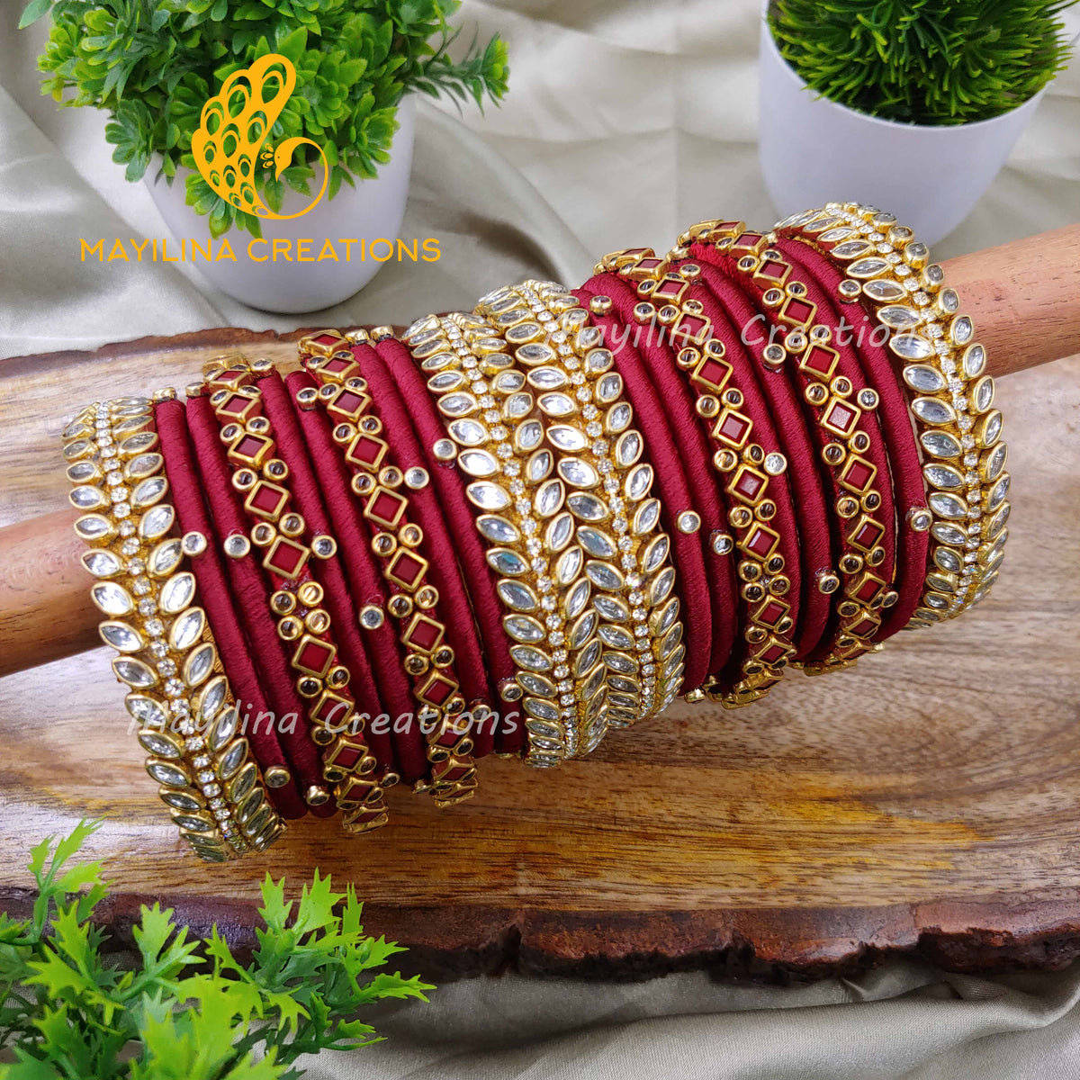 Sathvi - Classic Kundan Silk Thread Bangles for Women