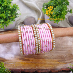 Light Pink with Pearl Kundan Silk Thread Bangles for Party Wear