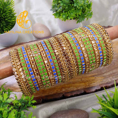 Green and Blue Kundan Silk Thread Bridal Bangles for Wedding