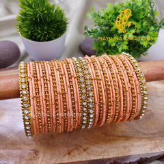 Peach Thread Metal Bangles with Gold Bead and Border Bangles for Women