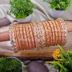 Peach Metal Bangles with Gold Bead and Border Bangles for Women