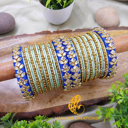 Mekavi - Metal Thread Bangles with Gold Bead and Border Bangles for Women