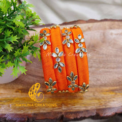 Orange Multicolor Silk Thread Bangles(Set of 4 Bangles) 