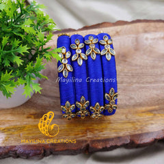 Dark Blue Multicolor Silk Thread Bangles(Set of 4 Bangles) 