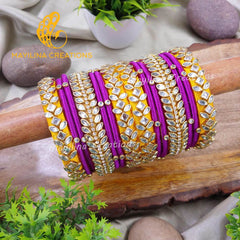 Dark Yellow and Purple Green Silk Thread Bangles Design for Women