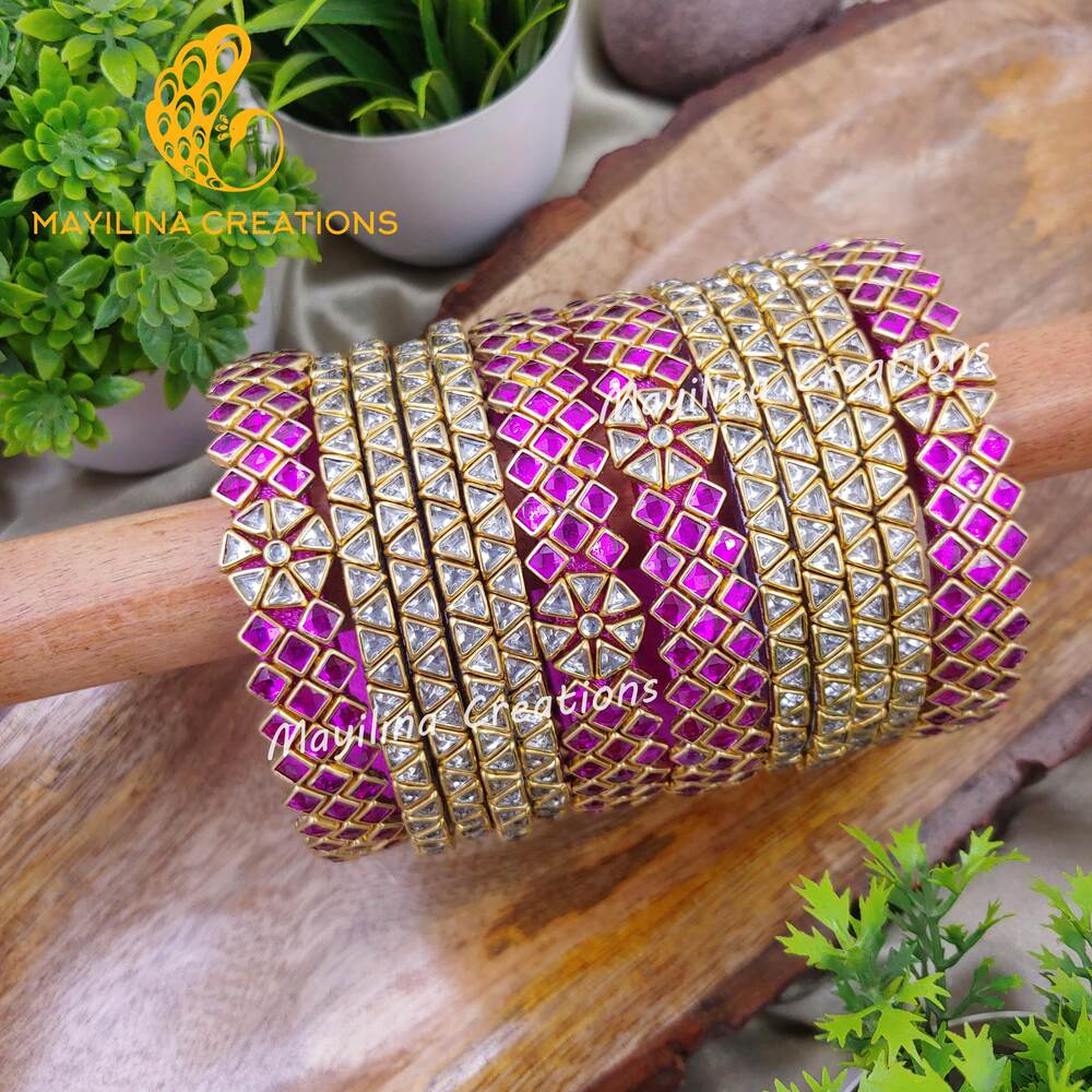 Magenta Kundan Silk Thread Bridal Bangles for Women, for Wedding