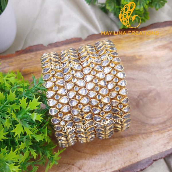 White Kundan Silk Thread Border Bangles for Women, for Wedding