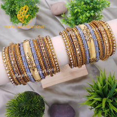 Gold and Gray Kundan Silk Thread Bangles with Metal Bangles for Women, for Wedding