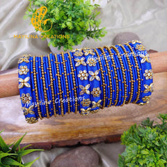 Silk Thread Bangles with Metal Bangles and Metal Gold Bead Bangles for Women, for Wedding